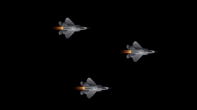 Stealth Fighter Jets Flying in Formation Across Black Background