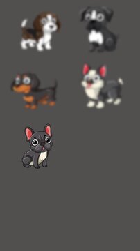 Animated Grid of Cartoon Dog Breeds with Text Labels