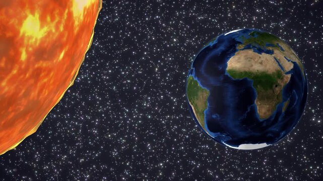 Earth and Moon Orbiting the Sun in Deep Space Animation