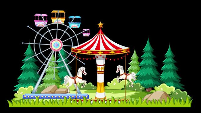 Animated Amusement Park with Ferris Wheel Carousel and Bouncy Castle