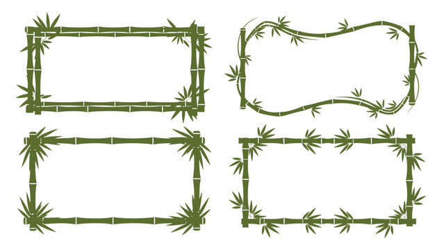 Collection of four different bamboo frames decorated with green leaves in a simple organic illustration style.