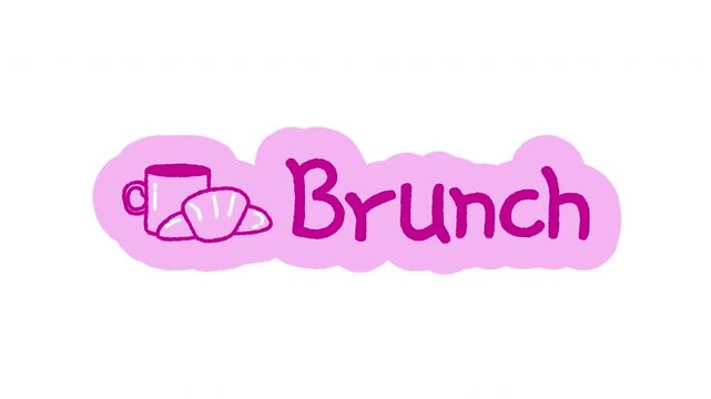 Brunch doodle sticker animation. Coffee mug with croissant pastry. Cafe meetup. Digital everyday planner. Hand drawn color icon in stop motion. Animated journal element on transparent background