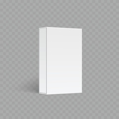 Fototapeta premium Realistic Blank White Packaging Box Mockup. Vector Standing Rectangular Carton Template with Shadow.