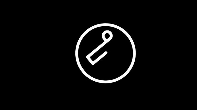 Minimalist white symbol of a clock hand inside a circle on a black background