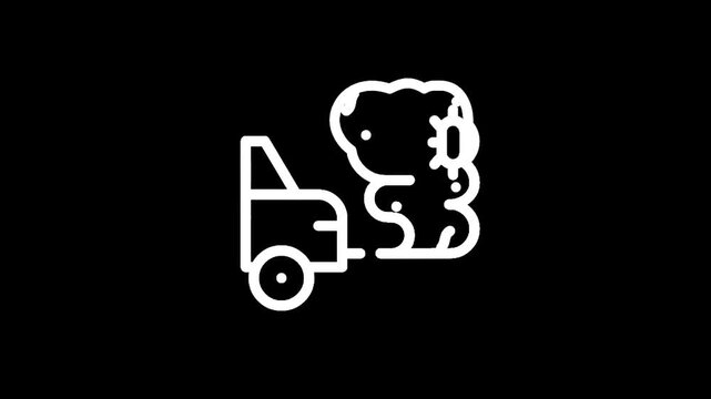 Simple line icon of a car emitting exhaust fumes against a black background