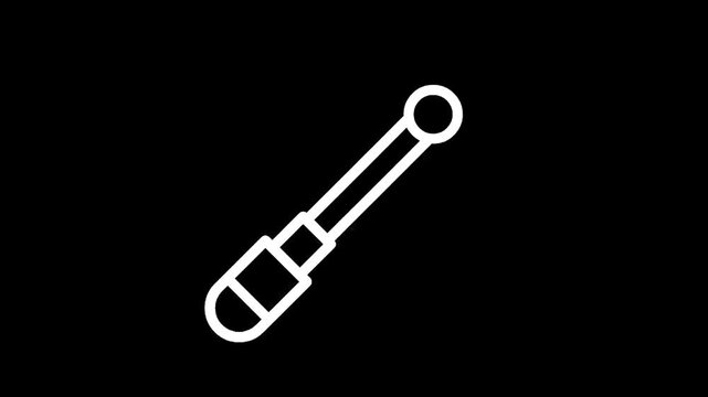 Simple white line icon of a torque wrench on a black background