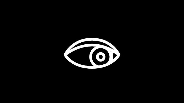 Minimalist white eye icon on a black background, representing vision and observation