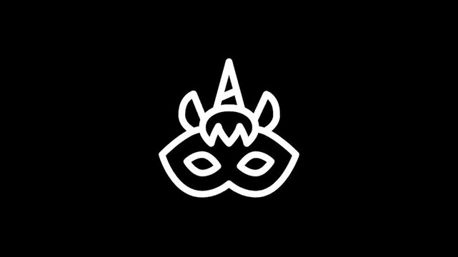 Whimsical unicorn mask icon on a black background, perfect for fantasy themes
