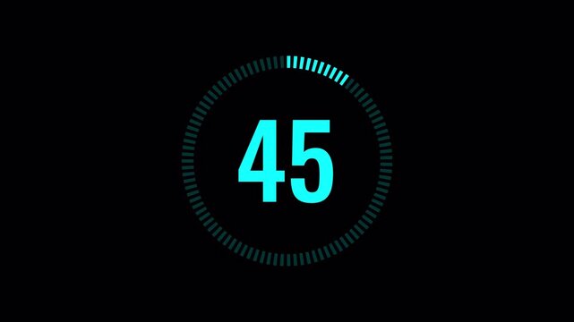 50 Second Blue Circle Countdown Animation with Full Ring Progress Indicator Completing Entire Cycle on Transparent Background Clean Digital Timer Style 4K Video