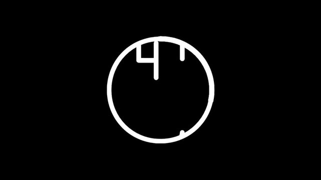 Minimalist white clock icon with number four on black background