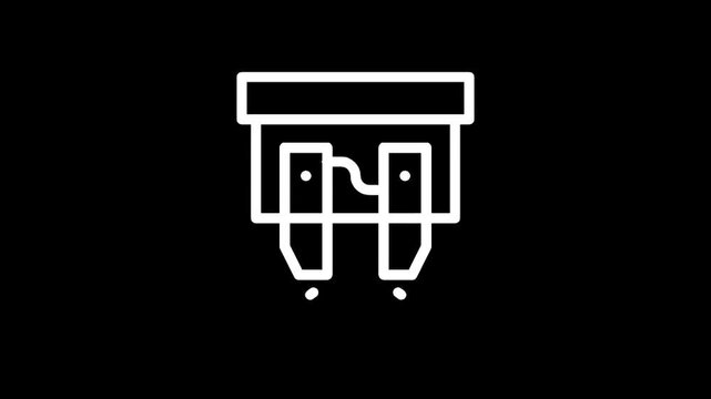 Simple white line icon of a car fuse on a black background, representing electrical safety