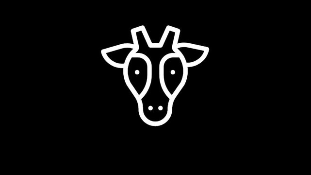Minimalist white giraffe head icon on a solid black background, simple line art illustration