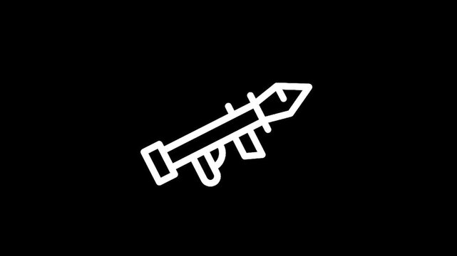 White line icon of a rocket launcher on a black background