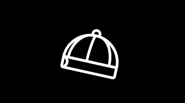 Simple white outline of a traditional Chinese baby hat on a black background