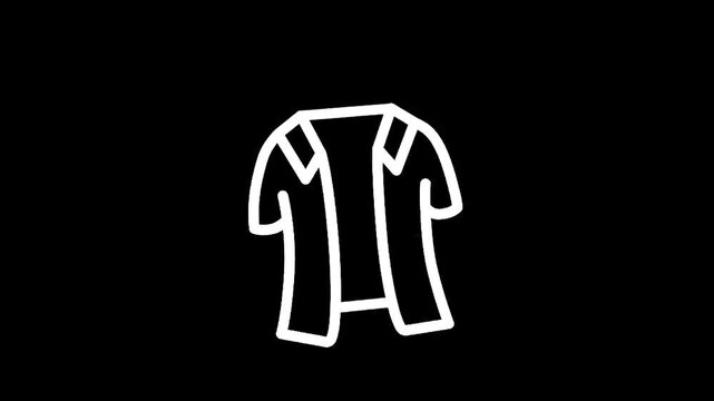 Simple white outline of an open collared shirt on a black background