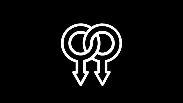 Interlocking male gender symbols representing gay pride and relationships on a black background