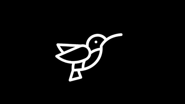 Minimalist white hummingbird icon on a black background, simple line art illustration