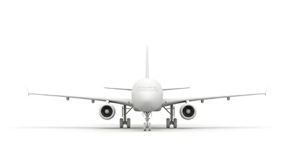 Naklejka premium A large airplane faces forward on the ground with extended wings.