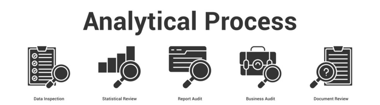 Analytical Process web banner icon set vector illustration concept for business with icon of Data Inspection, Statistical Review, Report Audit, Business Aud.