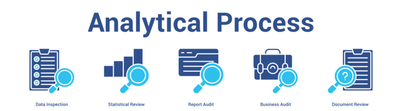 Analytical Process web banner icon set vector illustration concept for business with icon of Data Inspection, Statistical Review, Report Audit, Business Aud.