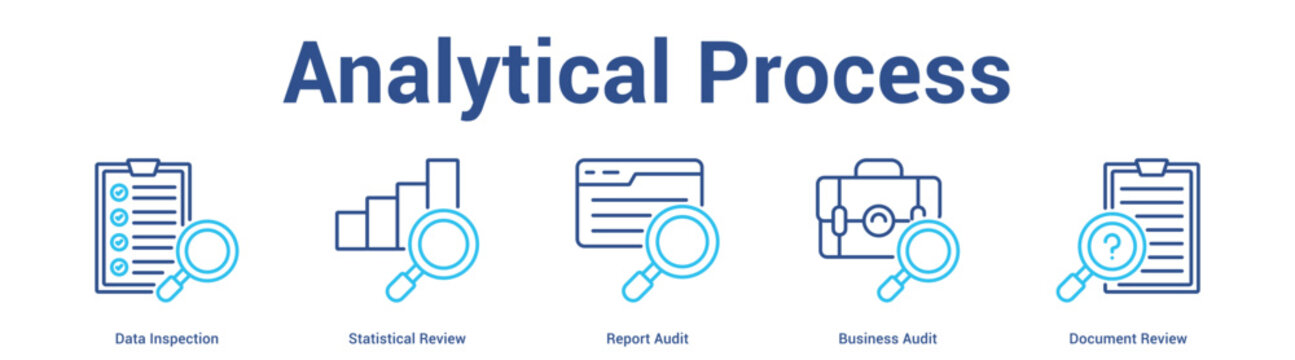 Analytical Process web banner icon set vector illustration concept for business with icon of Data Inspection, Statistical Review, Report Audit, Business Aud.