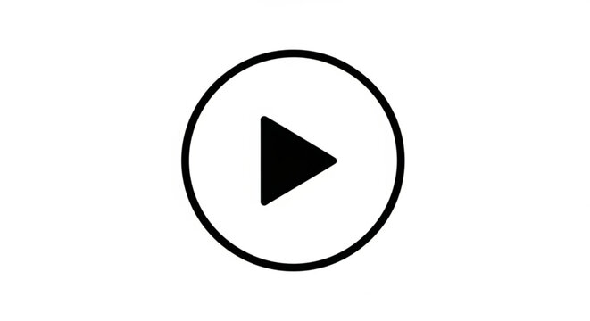 A minimalist play button icon in a circle with a black triangle pointing to the right, used for video playback.