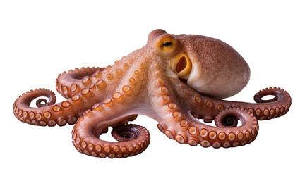 Brown octopus with eight tentacles and suckers, isolated on transparent background © Cristian