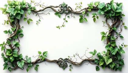 Naklejka premium Green Leafy Vine Border on White Background Natural Organic Frame Decoration