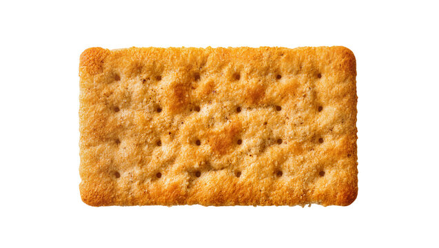 Golden baked rectangular cracker with perforated holes, isolated on transparent background