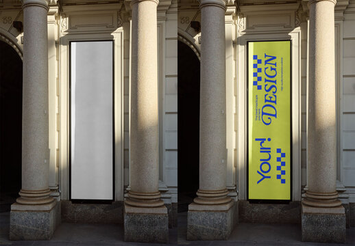 Mockup Of Customizable Vertical Banner Between Pillars