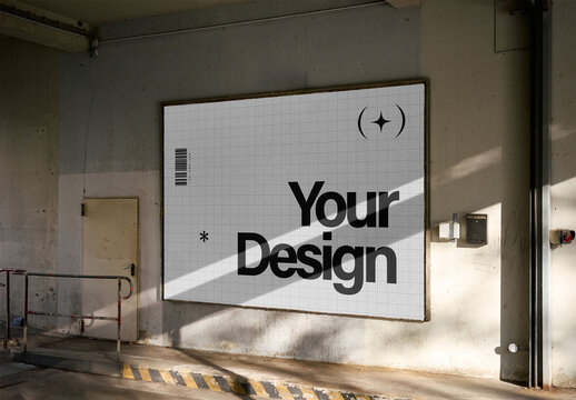 Mockup Of Horizontal Customizable Billboard On Wall