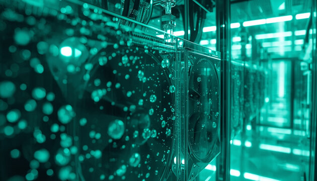 Immersion cooling tank with servers submerged in dielectric fluid for green computing