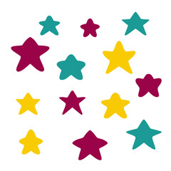 Obraz premium Set of colorful simple irregular stars. Hand-drawn cute magical night sky element illustration clip art.