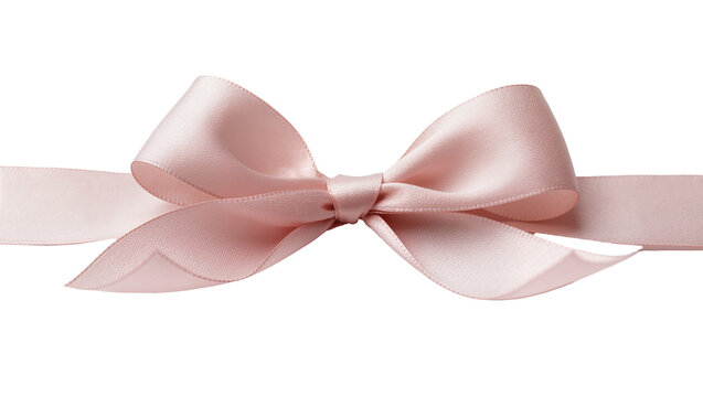 Delicate pink satin ribbon tied into a perfect bow, isolated on transparent background