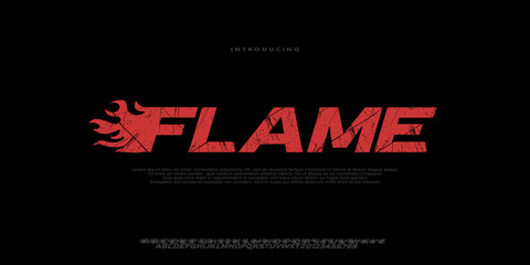 Flame Speed Grunge Font Fast italic grunge font with flame style and rough texture, perfect for racing, sport, and high energy designs.vector illustration © pararel terror