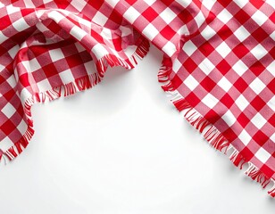 Obraz premium Red And White Gingham Tablecloth With Frayed Edges On White Background