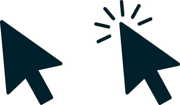 Two computer mouse cursors interact in a digital environment with one cursor clicking