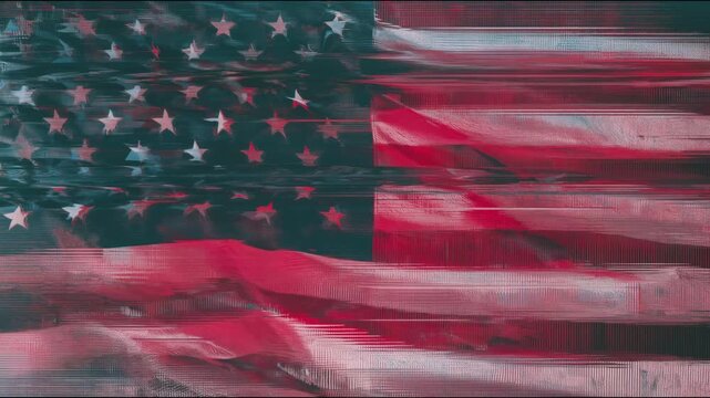 Distorted USA Flag Glitch Loop | Dark Red Blue Digital Corruption | Intense Horizontal Glitch Stop Motion Animation 4K Seamless Video