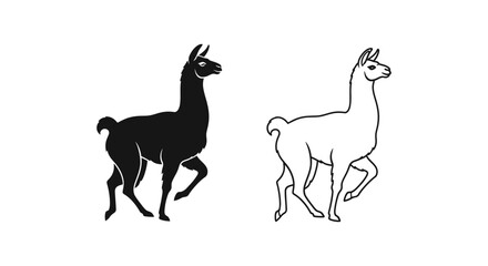 Naklejka premium Llama vs Alpaca Distinctive Camelid Silhouettes Vector
