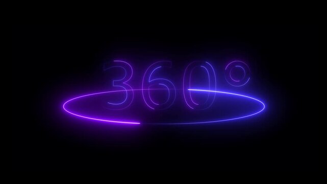 Glowing Neon 360 degree circle rotate icon animation on black background. rotation icon with circle futuristic technology concept. 360 degree rotate view icon animation. HD Video animation. 4K,,......