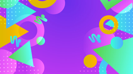 Obraz premium Modern purple abstract background with balanced geometric shapes in teal and yellow following the Memphis design movement
