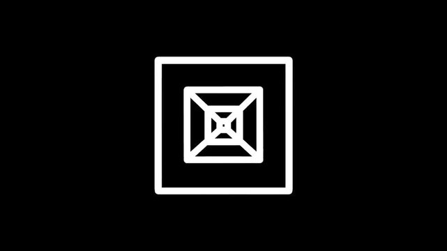 Abstract geometric tunnel of squares receding into infinity on a black background