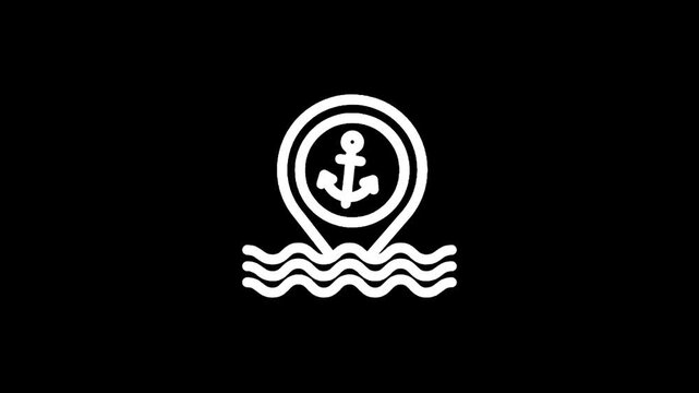 Nautical location marker with anchor symbol on wavy water surface