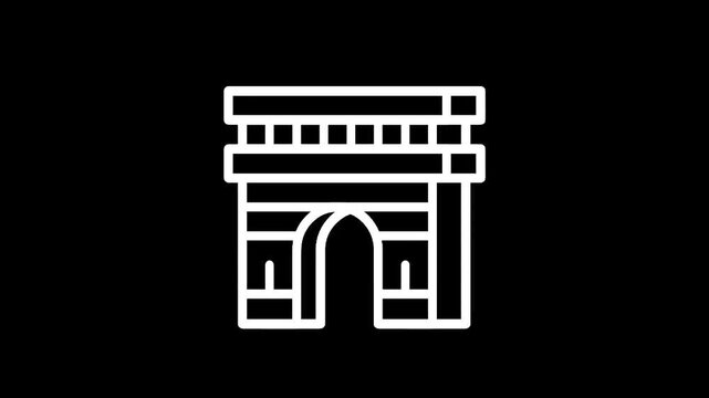 Stylized white outline of the Arc de Triomphe on a black background