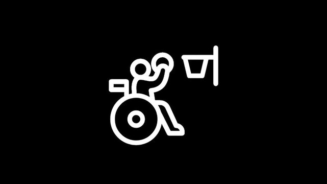 Icon of a person in a wheelchair playing basketball and scoring a basket