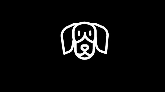Minimalist white dog head outline on a solid black background, simple and clean design