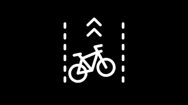 White bicycle icon with upward arrows on a black background, representing cycling forward