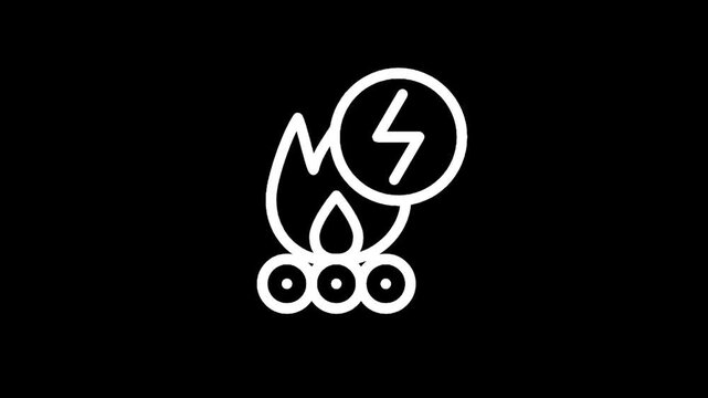 Campfire with lightning bolt icon representing renewable energy or power generation