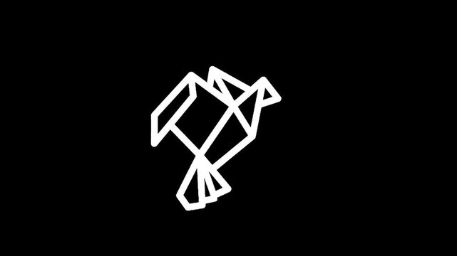 Geometric origami bird logo design on a black background, minimalist and modern