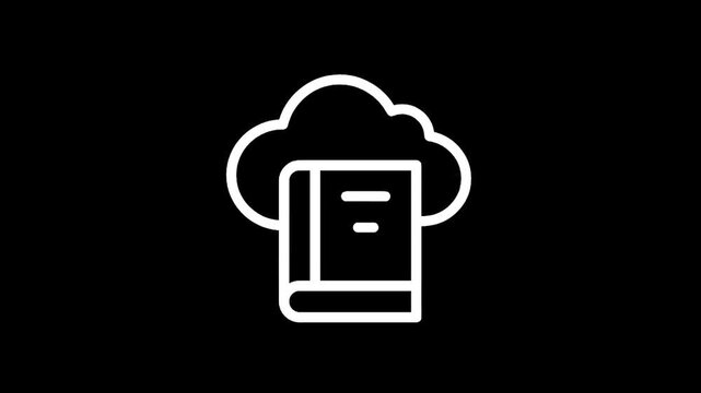 Digital cloud book icon representing online library and e-learning resources